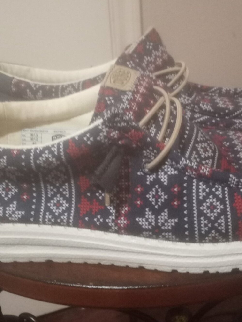 Men's Hey Dude Wally Winter Sweater Fair Isle Slip-On Shoes Navy US 12 EU 46 - Picture 4 of 13